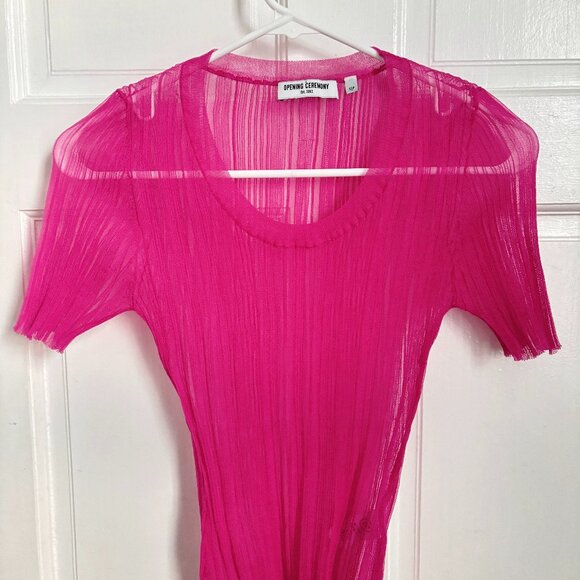 Opening Ceremony Sheer Ribbed Pink Top Half Sleeve See Through Mesh Shirt Small - Picture 3 of 9